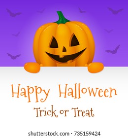 Halloween card with realistic scary pumpkin. Vector.