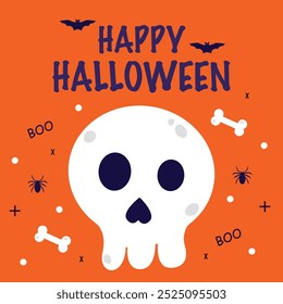Halloween card with skull and bones. Boo! Happy Halloween. Vector graphics