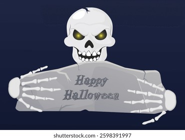Halloween card, skull with stone tablet for inscription