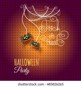 Halloween card with spiders and handwritten words Trick or Treat