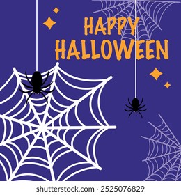 Cartão de Halloween com aranhas e teia. Feliz Dia das Bruxas. Gráficos vetoriais