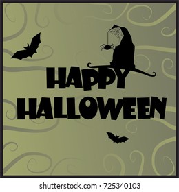 Halloween card. Spiderweb. Happy Halloween handwritten text. Isolated on grey background. Vector design.