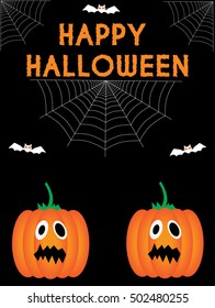 Halloween card with spiderweb pumpkins and bats