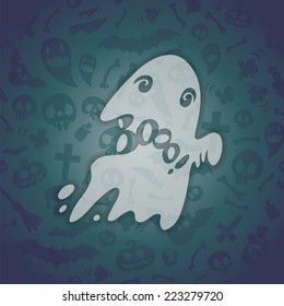 Halloween Card with Spooky Boo. Editable pattern in swatches.