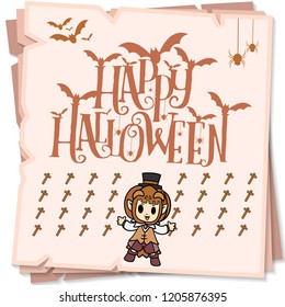 Halloween card with square frame and flat holiday icons on modern geometric background. Vector illustration. with copy space for text.