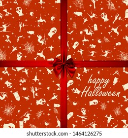 Halloween card with square frame and flat holiday icons. Vector illustration. - Vector 