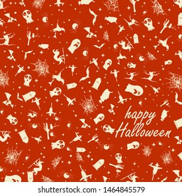 Halloween card with square frame and flat holiday icons. Vector illustration. - Vector 