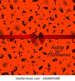 Halloween card with square frame and flat holiday icons. Vector illustration. - Vector 