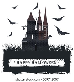 Halloween card with Stylish Witch Castle for your designs. Vector image.