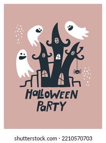 Halloween card. Template with handwritten inscription "Happy Halloween".Printing on fabric, paper, postcards, invitations.