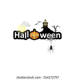 Halloween Card Template, Mix of Various Spooky Creatures, Moon and Castle, Vector Illustration