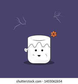 Halloween card template, postcard. Candy. Marshmallow postcard. Frankenstein cartoon vector. Kawaii style. Halloween poster, banner. Violet background