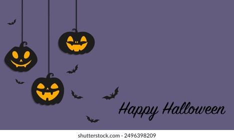 Halloween card template with a pumpkins and bats. Vector illustration