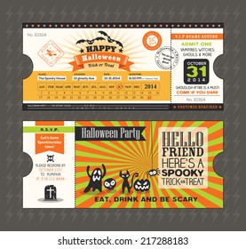 Halloween card in Train Ticket pass style design Vector Template