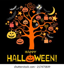 Halloween card  with tree. Greeting background. Vector illustration 