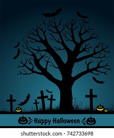 Halloween card with tree. Greeting background. Vector illustration