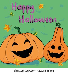 halloween card with two funny pumpkins illustration