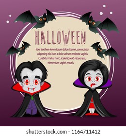 halloween card with vampire dracula cartoon costume