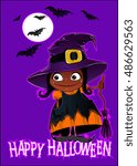 Halloween card vector illustration. African American theme. This useful to cards 105x148 mm, kids Halloween party invitation
