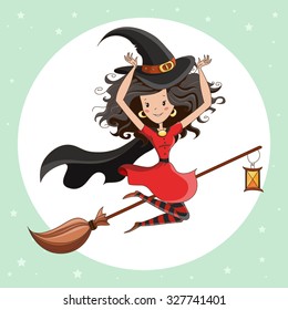 Halloween card/ halloween Witch/ Little Witch/ Flying Witch.