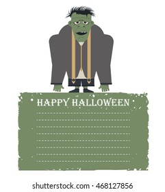 Halloween card with  Zombie isolated on white background and place for your text.  Vector image can be used for greeting cards, posters, banners , invitation and more designs.