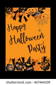 Halloween card.Halloween Poster.Halloween Wreath Witch with halloween set Decoration