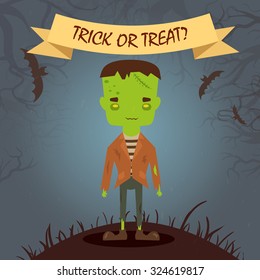 Halloween cardposter with zombie. Vector illustration.