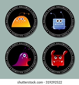 Halloween cards with cute cartoon monsters. Happy halloween. Halloween party. Templates For Placards, Posters, Flyers, Party, Invitation. Hand draw Halloween series