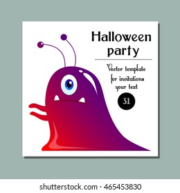 Halloween cards with cute cartoon monsters. Happy halloween. 