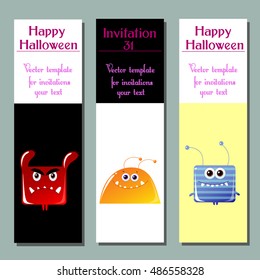 Halloween cards with cute cartoon monsters. Happy halloween.