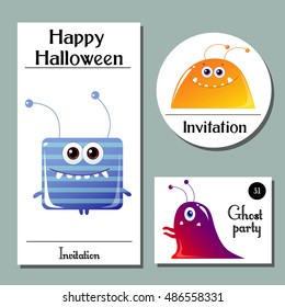 Halloween cards with cute cartoon monsters. Happy halloween.