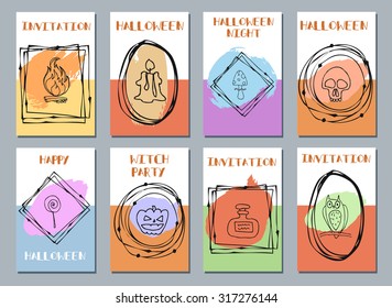 Halloween cards. Made with Ink. Happy halloween. Halloween night. Templates For Placards, Posters, Flyers, Party, Invitation. Hand draw Halloween series