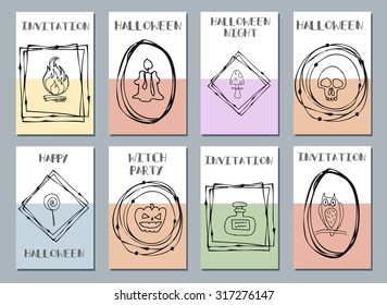 Halloween cards. Made with Ink. Happy halloween. Halloween night. Templates For Placards, Posters, Flyers, Party, Invitation. Hand draw Halloween series
