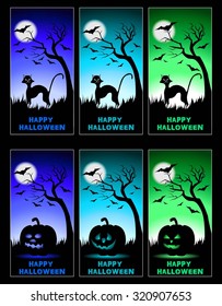 Halloween cards set with cat or pumpkin on colorful background