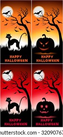 Halloween cards set with cat or pumpkin on colorful background