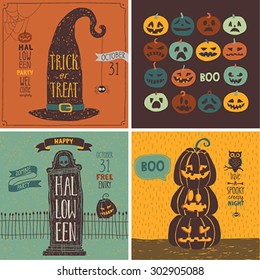 Halloween Cards set. Vector illustration.