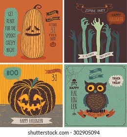 Halloween Cards set. Vector illustration.