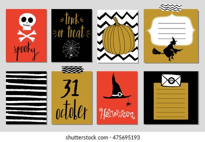 Halloween Cards set. Vector illustration. Template for Party card, Greeting Scrapbooking, Congratulations, Invitations, Stickers.