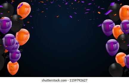 Halloween Carnival Background, Orange purple balloons, confetti concept design Party, Celebration Vector illustration.