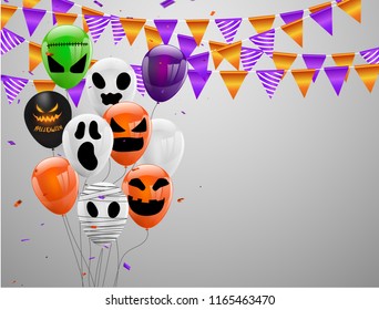 Halloween Carnival Background, Orange purple balloons, concept design Party, Celebration Vector illustration.
