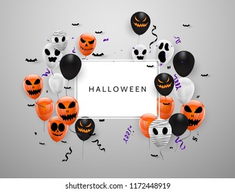 Halloween Carnival Background, Orange purple balloons, concept design Party, Celebration Vector illustration.