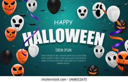 Halloween Carnival Background, Orange purple balloons, concept design Party, Celebration Vector illustration.