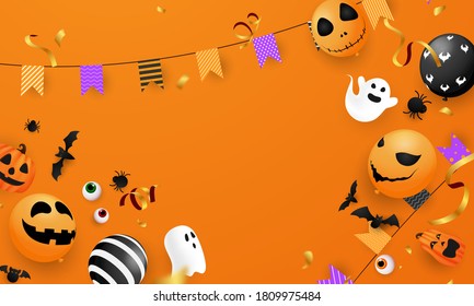 Halloween Carnival Background, Orange purple balloons, concept design Party, Celebration Vector illustration.