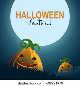 Halloween Carnival Background with Pumpkin and Moonlight. Vector Illustration. Party Invitation Concept.