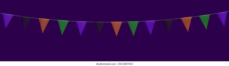 Guirnaldas coloridas del bunting del carnaval de Halloween con las banderas hechas de pedazos desmenuzados de la tela. Banderines multicolores decorativos de la fiesta para el festival, celebración de la fiesta. Ilustración vectorial.