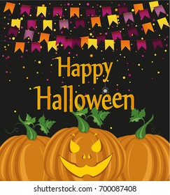 Halloween Carnival with flags Garlands. Vector. The concept of an invitation to a party in traditional colors. Graves.