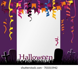 Halloween Carnival with flags Garlands. Vector. The concept of an invitation to a party in traditional colors with a place for your text. Graves.