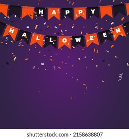 Halloween Carnival poster with Flags Garlands. Halloween Flags Garlands with orange and black on violet background.Vector illustration.Vector illustration EPS 10