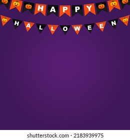 Halloween Carnival poster with Flags Garlands and emotions pumpkins. Halloween Flags Garlands with orange and black on violet background.Vector illustration.Vector illustration EPS 10