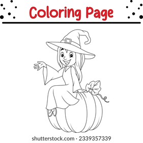 Halloween carton witch. funny Halloween coloring page for kids